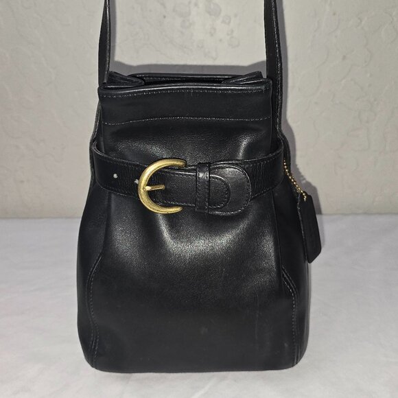 Vintage Coach 4156 Black Leather Belted Pouch Crossbody Bucket Bag - Picture 1 of 13